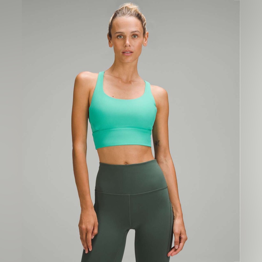 Lululemon Energy Ribbed Longline Bra Medium Support, B-D Cups in Paradise Green